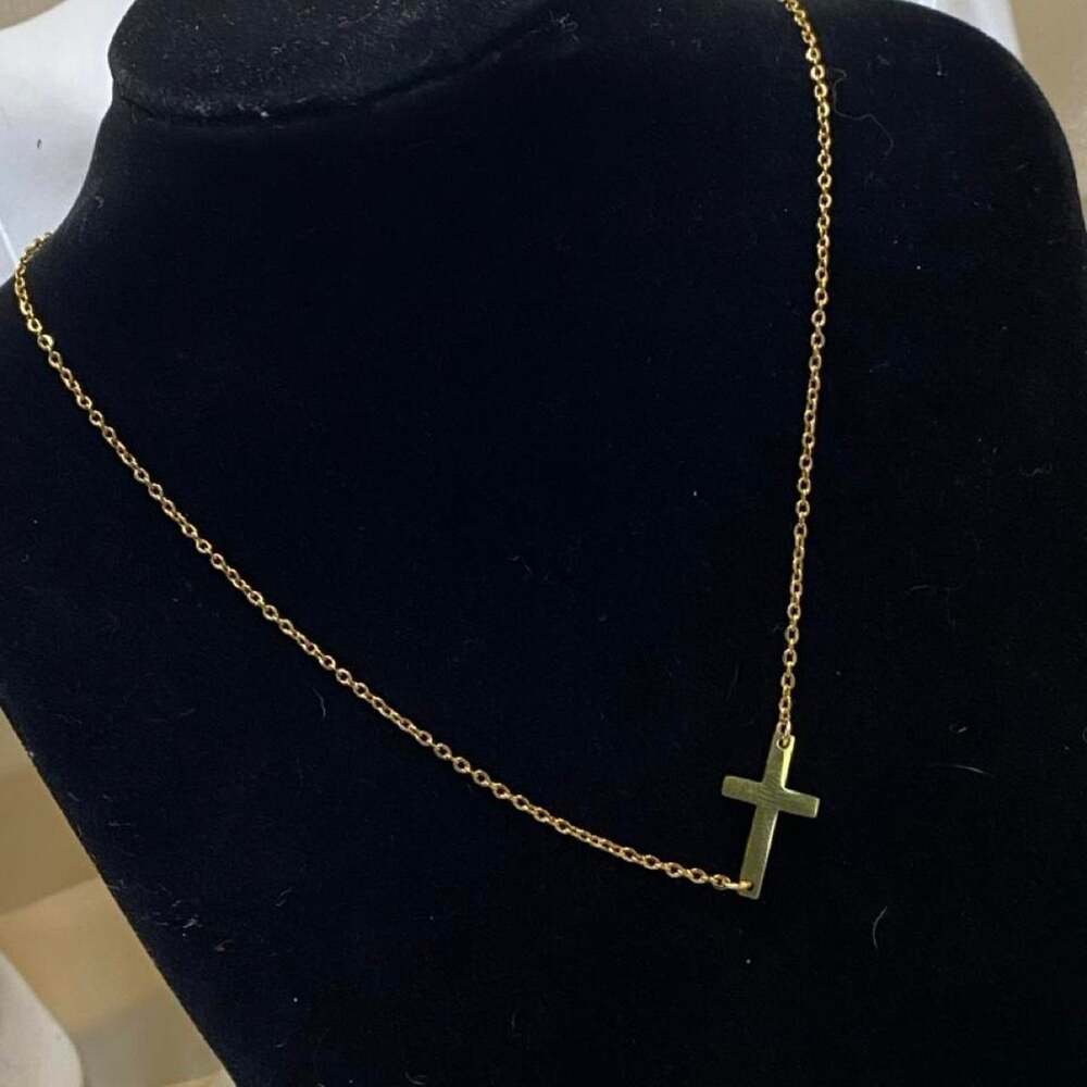 Vintage Gold Tone Cross Necklace Dainty Minimalist Religious